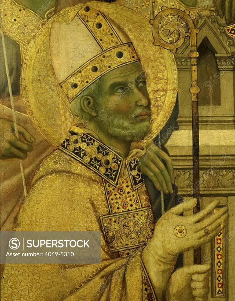 Bishop saint, from La Maesta (Majesty), painted 1308 for high altar of duomo (cathedral), Siena (detail)