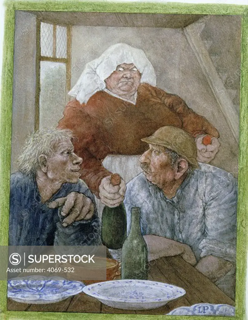 Little Klaus and Big Klaus by Hans Christian Andersen, 1805-75, Danish writer, watercolour by Lydia Postma