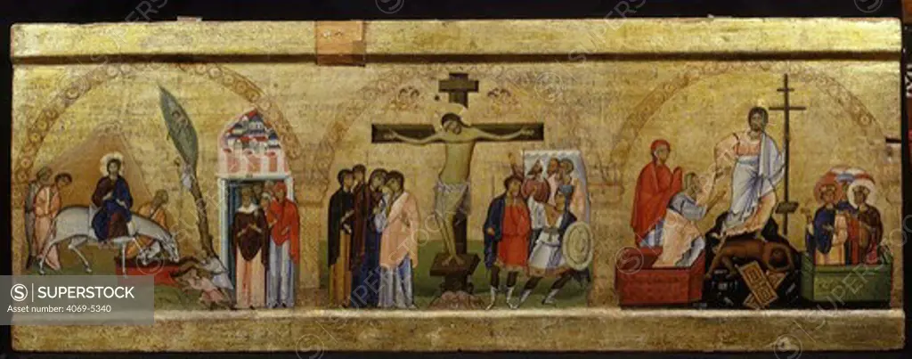 Life of Christ, early 11th century panel painting, fragment of plaque surmounting epistyle or architrave (118 x 44 cm)