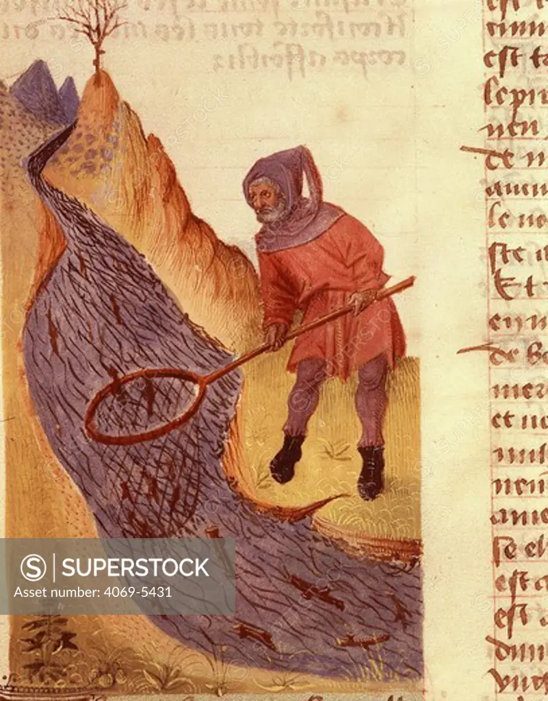 Fisherman, folio 3R of 15th century French manuscript herbal