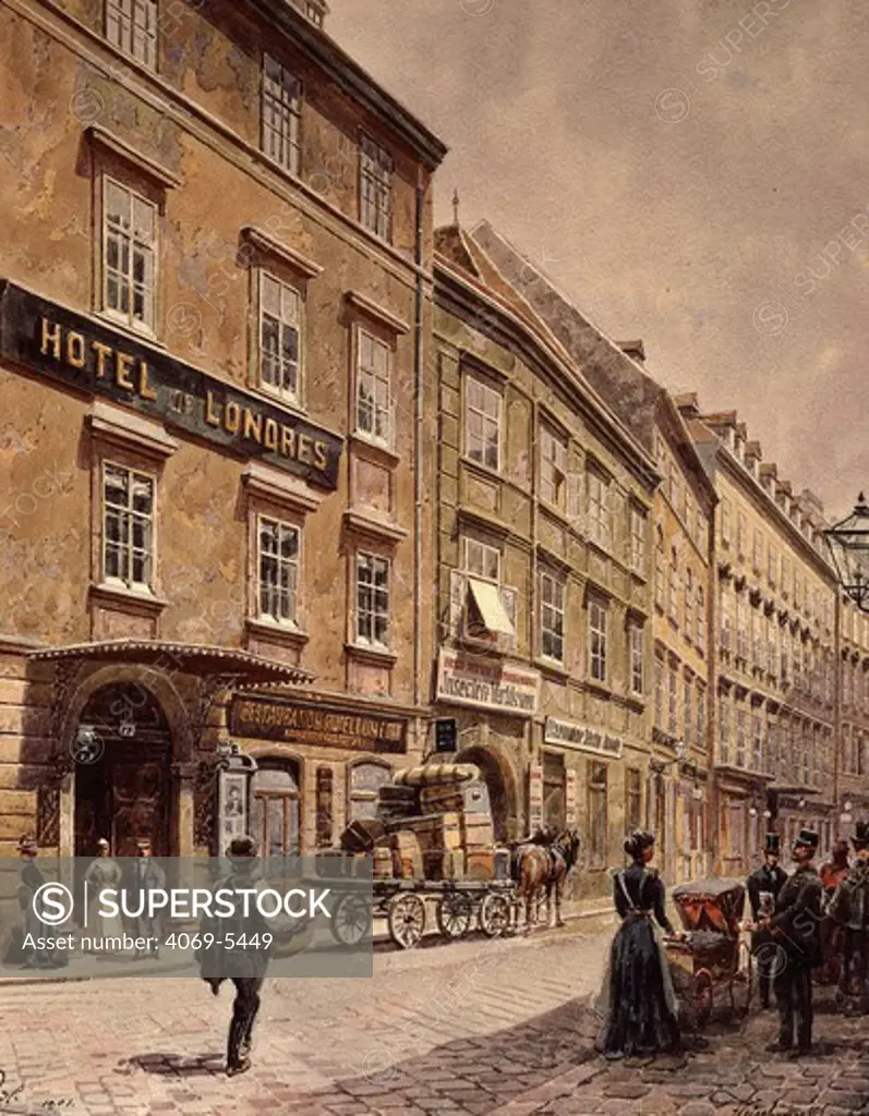 Hotel de Londres, the Graben, Vienna, Austria, 1901 watercolour