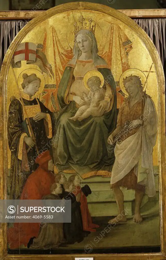 Madonna of the Ceppo, 1453 (enthroned Madonna and Child with saints and Francesco, son of M. Datini, presenting the four 'good men' of the Ceppo)