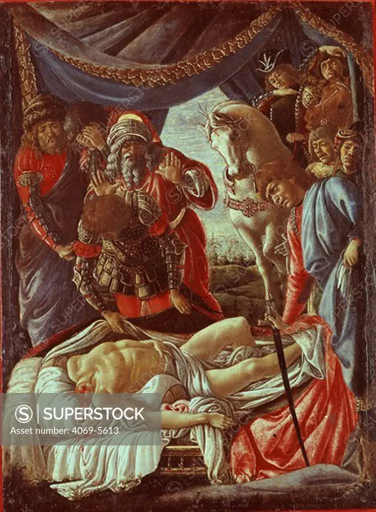 Discovery of body of Holofernes (Judith killed Holofernes, general of Nebuchadnezzar, who is besieging her town, Beluthia in Palestine)