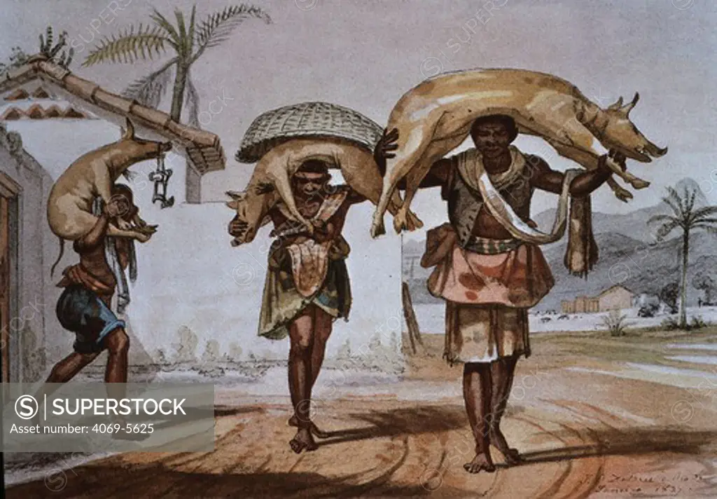 Negroes carrying pork, 1822-28 watercolour