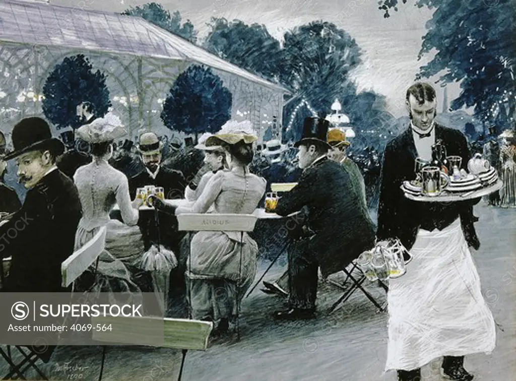 An Evening at a cafe in the Tivoli gardens Copenhagen Denmark, 1890