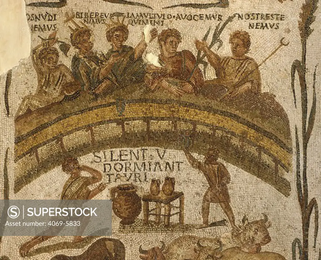 Banquet in an amphitheatre, mosaic, 2nd century AD Roman, from El Alia, Tunisia, North Africa