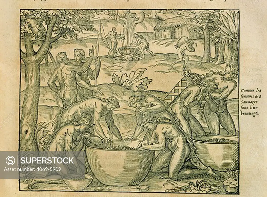 Native women making beverage, Cap de Frie, from La Cosmographie Universelle, 1575, by AndrZ Thevet