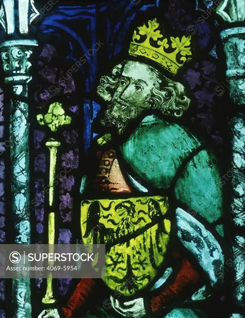 FREDERICK I, 1152-90 Holy Roman Emperor (Barbarossa), c. 1340-50 stained glass window, Saint Stephen cathedral, Vienna, Austria