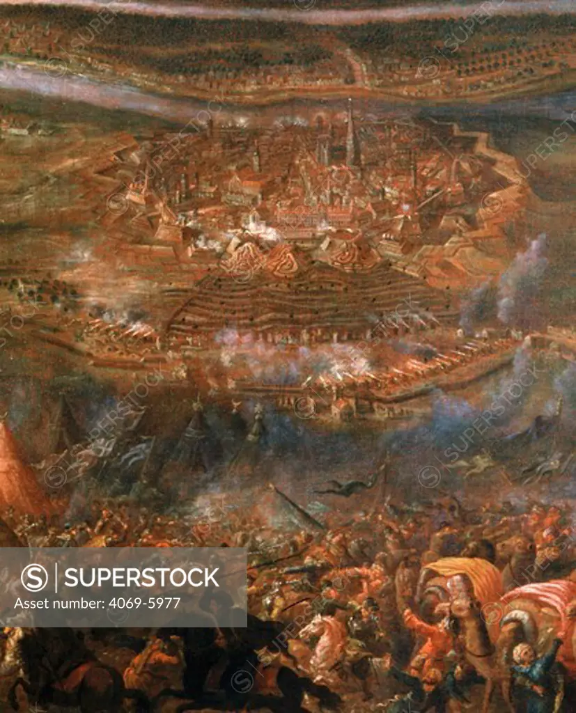 Siege of Vienna by Turks on July 14, 1683 which ended September 12 when Jan Sobieski heading army of Poles , Austrians and Germans defeated the Turks (detail)
