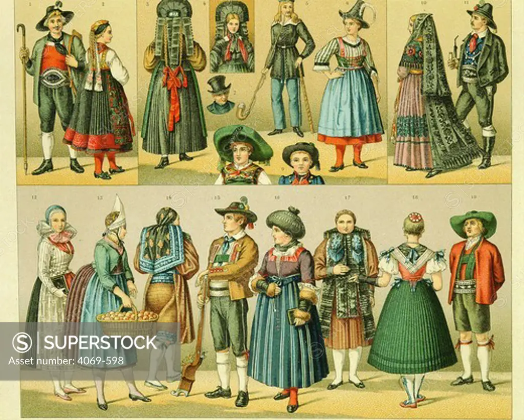 Costumes from Tirol, Austria from A. Racinet Historical Costumes Vol V Paris 1888