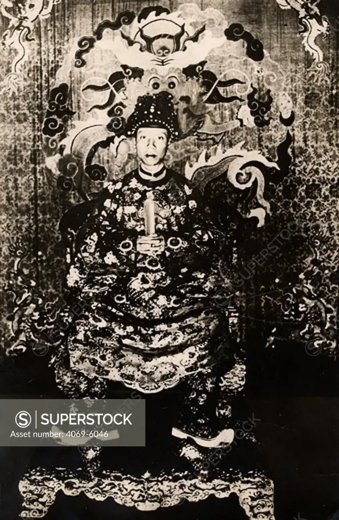 Emperor KHAI Dinh of Vietnam, 1885-1925 (Prince Nguyen Hoang Tong) on throne, puppet emperor installed 18th May 1916 by the French, 20th century photograph taken before his visit to France in 1922