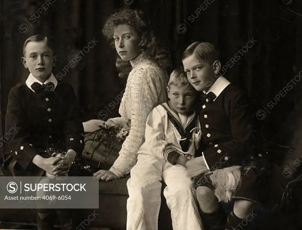 MARY, Princess Royal, 1897-1965, Henry, Duke of Gloucester, 1900-74, George, Duke of Kent, 1902-42 and John, 1905-19, children of George V, 1865-1936, King of England (1910-36) and Queen Mary, 1867-1953, photograph 1908