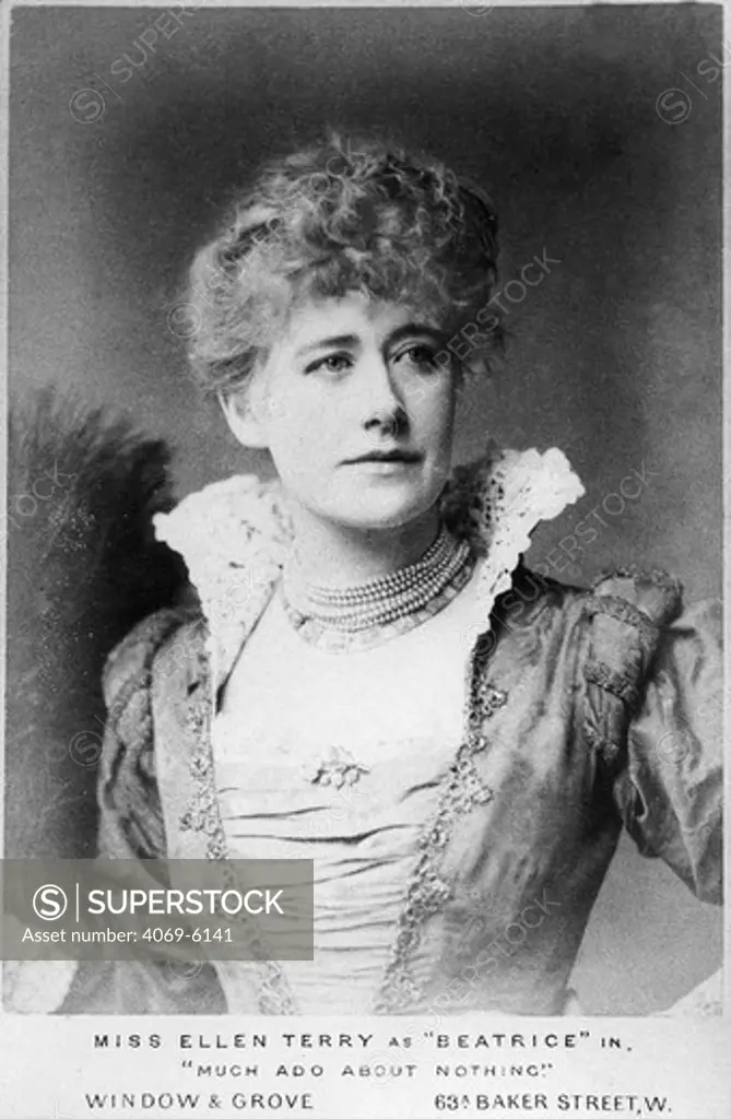 Ellen TERRY, English actress as Beatrice in Much Ado About Nothing by William Shakespeare. Performed this role circa 1882-3. Photograph by Window & Grove.