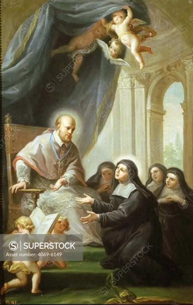 Saint FRANCIS of Sales giving the constitution of the Order of the Visitation to Jeanne Francoise Chantal