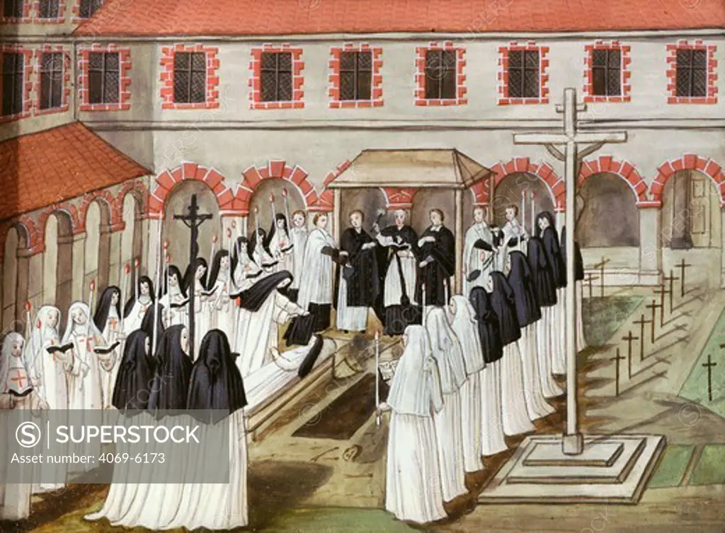 Burial of a nun at the Benedictine Abbey of Port-Royal des Champs (destroyed 1710), gouache