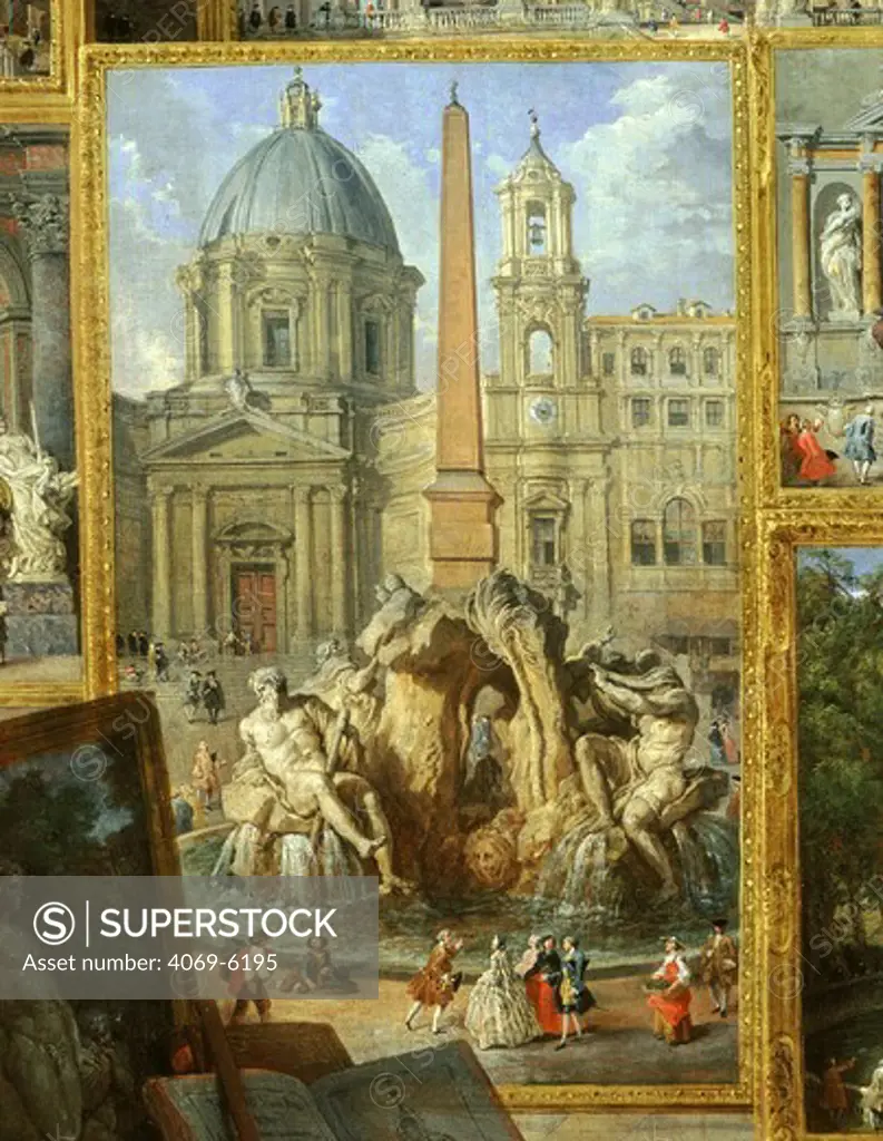 Painting of the Piazza Navona with Church of Saint Agnes, from Gallery with views of modern Rome, 1759, detail
