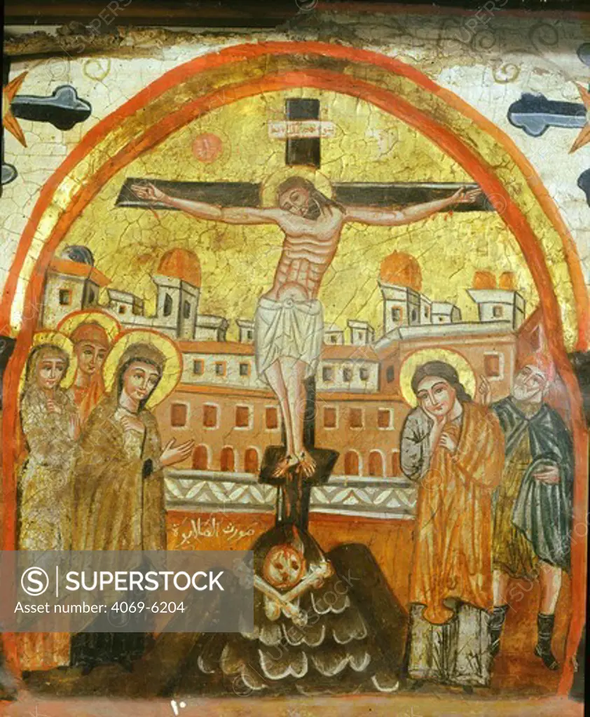 Crucifixion of Christ with Saint John, Coptic icon, byzantine influence, 14th century