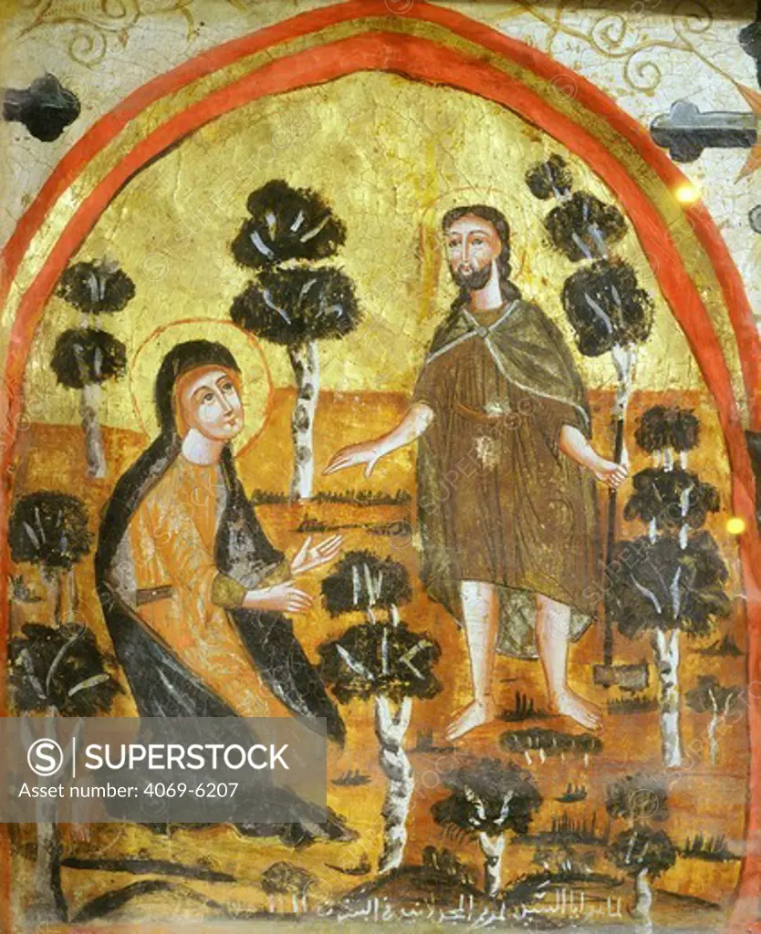 Noli me tangere, Christ and Mary Magdalene, Coptic icon, byzantine influence, 14th century