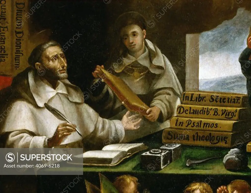Saint Albert writing, from Apparition of Saint Paul to Saint Albert the Great and Saint Thomas Aquinas from Convent of Saint Esteban, detail