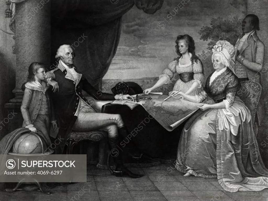 George WASHINGTON, 1732-99, first American president, and family, engraving