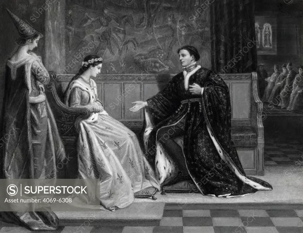 The wooing of HENRY V, 1387-1422, King of England and Catherine of France, 1873, illustration engraved by W Greatback for Charles Knight's edition of The Works of Shakespeare, 1873-6