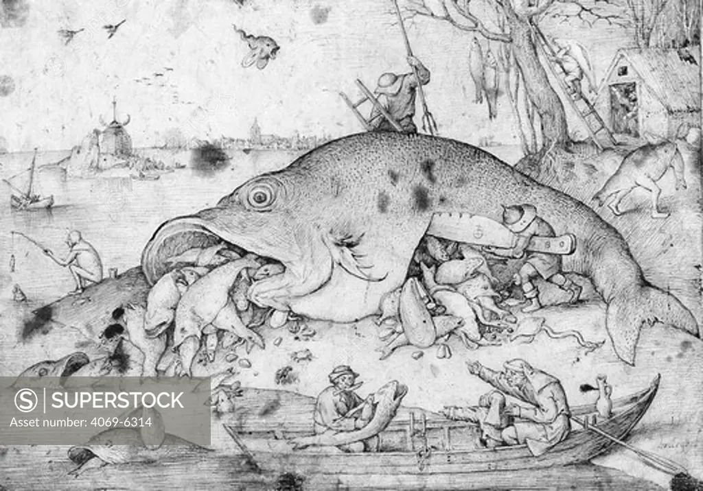 The big fish eating the smaller fish, pen and grey-black ink, 1556