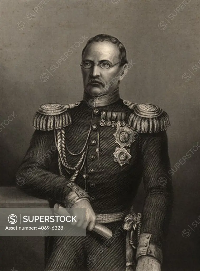 GORTSCHAKOFF or Gorchakov, General Prince Mikhail Dmitrievich, 1795-1861, Russian commander in chief of Black Sea Fleet and Crimea Garrison from 1855, drawn and engraved by D.J. Pound