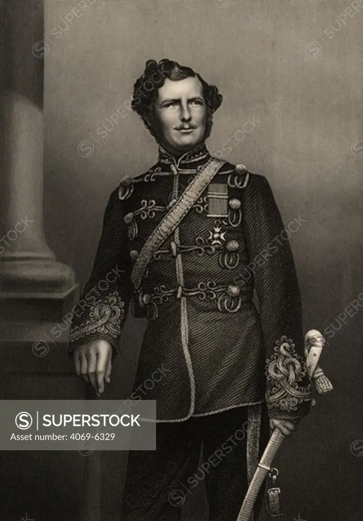 TEESDALE, Colonel (later Major-General Sir) Christopher Charles, 1833-96, shown wearing Victoria Cross awarded after Battle of Kars, 1855, during the Crimean war, engraved by D.J. Pound from a photograph by Watkins