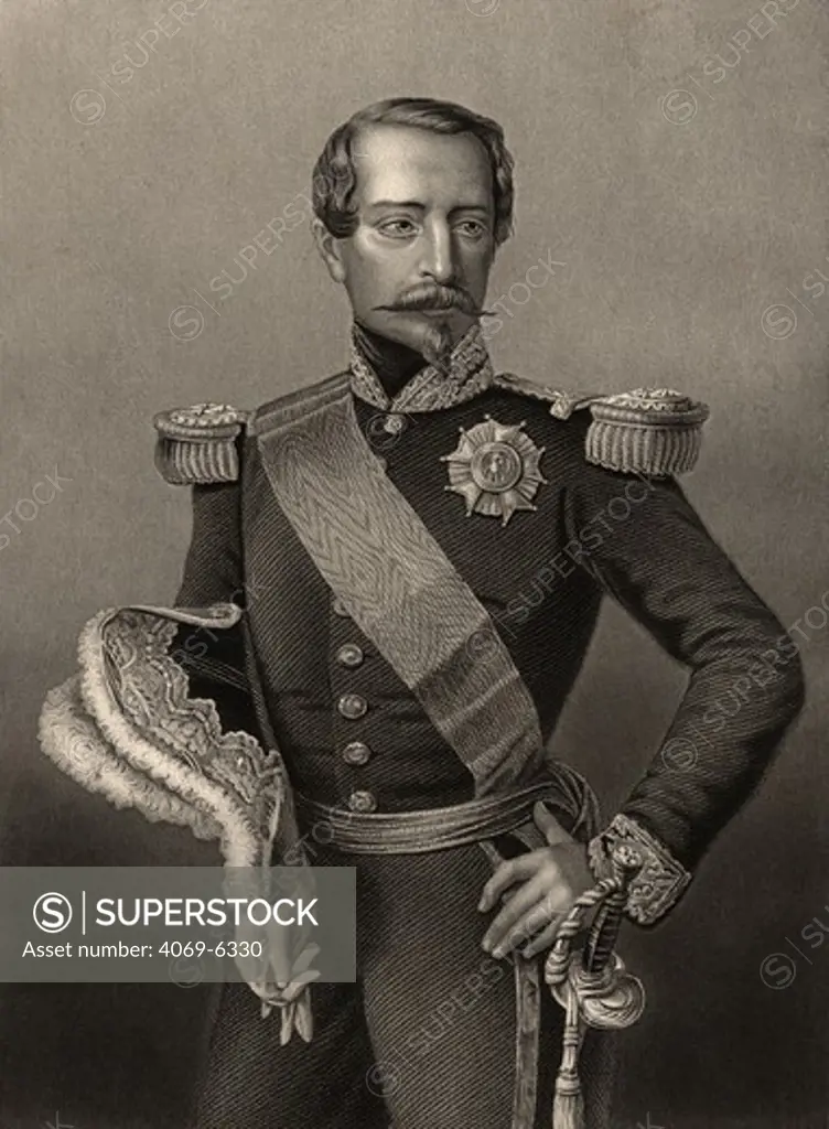 NAPOLEON III, 1808-73, Emperor of France from 1852, shown here in military uniform during the Crimean War 1854-6, drawn and engraved by D.J. Pound
