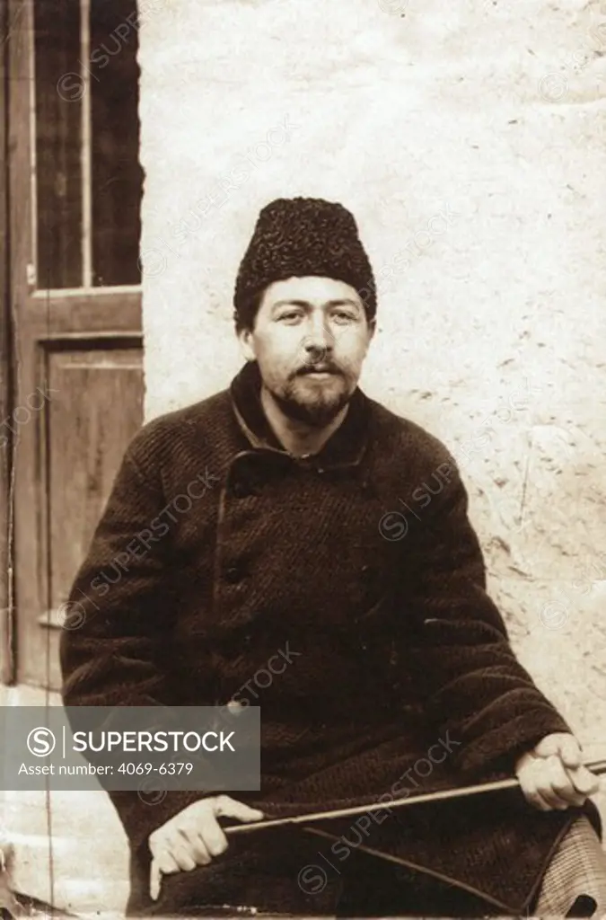 Anton CHEKHOV, 1860-1904, Russian author and playwright, with papakha hat, photograph c.1890