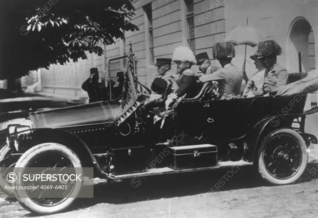 Archduke FRANZ FERDINAND, 1863-1914 with his wife Duchess Sophie and others in his offical car before his assassination, 28 June 1914, Sarajevo
