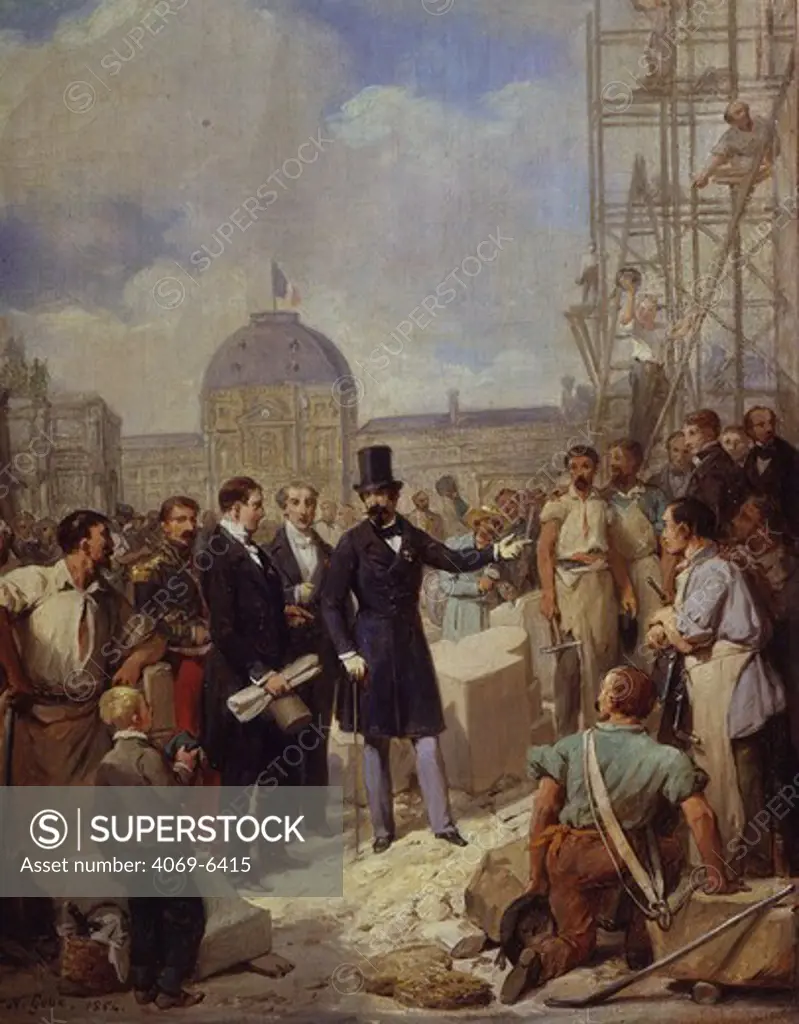 NAPOLEON III, 1808-73, Emperor of France, visiting the building works of the Louvre, sketch, 1854