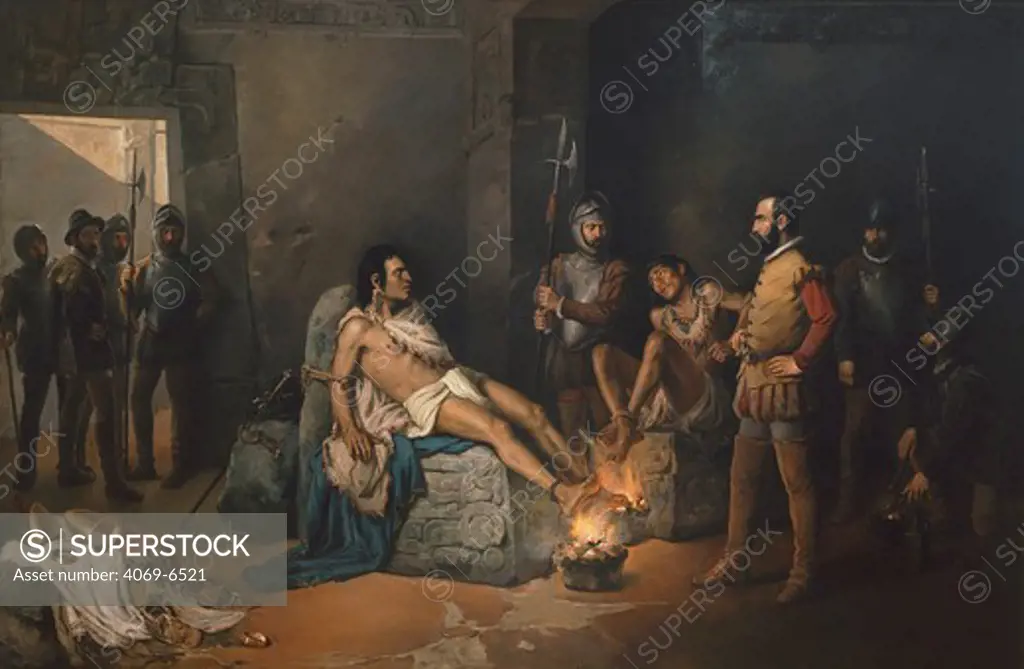 The Torture of CUAUHTEMOC,1495 - 1522, successor to MONTEZUMA, 1466-1520, last king of the Aztecs, 1893