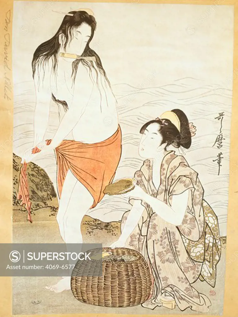 Awabi or Abalone fishers, ukiyo-e print, Edo period, late 18th century