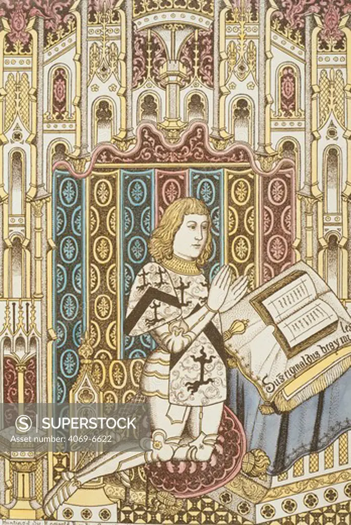 Sir Reginald BRAY, d.1503, Knight of the Garter, reign of HENRY VII, 1485-1509, King of England, praying at Westminster. He designed and supported St George's Chapel, Windsor