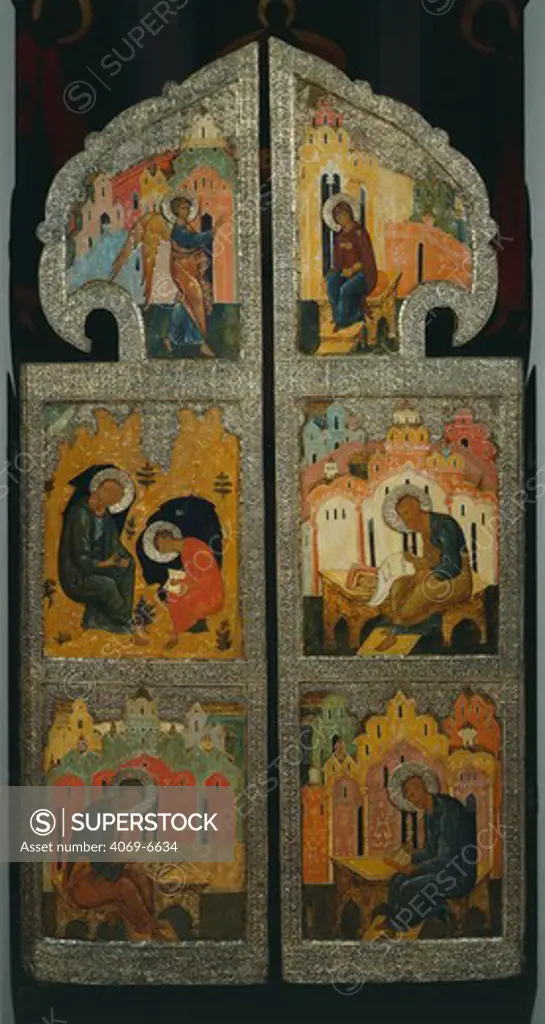 The Royal Doors, with Annunciation, top, and the Four Evangelists, late 16th century, from Banca Intesa Collection of Russian Icons