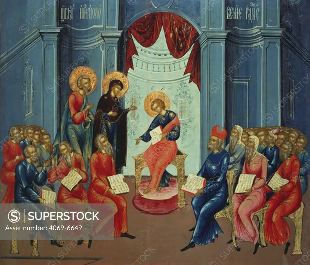 Jesus amongst the Doctors of the Synagogue, icon for the feast of Mid-Pentecost, art of the Capitals, early 19th century, Banca Intesa Collection of Russian Icons