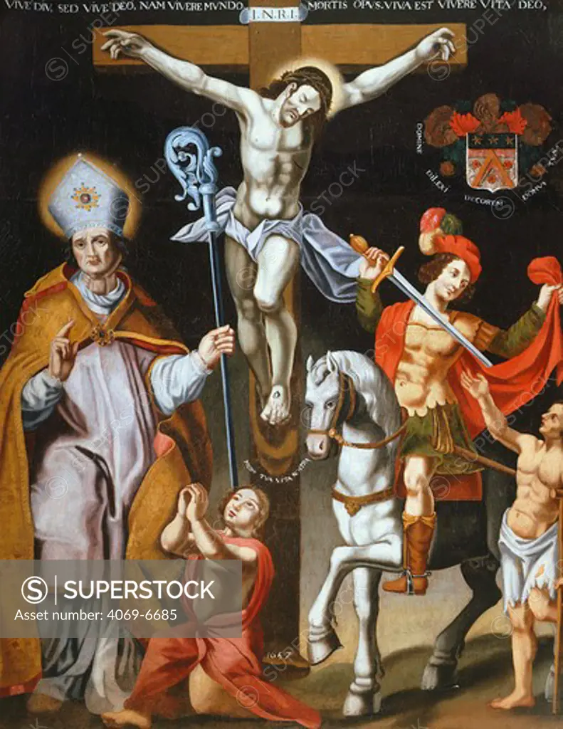 Christ on the Cross with Saint MARTIN, c.315-c.399, Bishop of Tours, and Saint CLAUDE, 1657