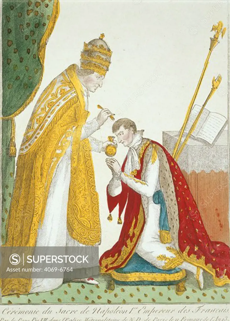 NAPOLEON Bonaparte, 1769-1821, anointed Emperor of France with unction of the oils by Pope Pius VII in the church of Notre-Dame de Paris, December 2, 1804, engraving
