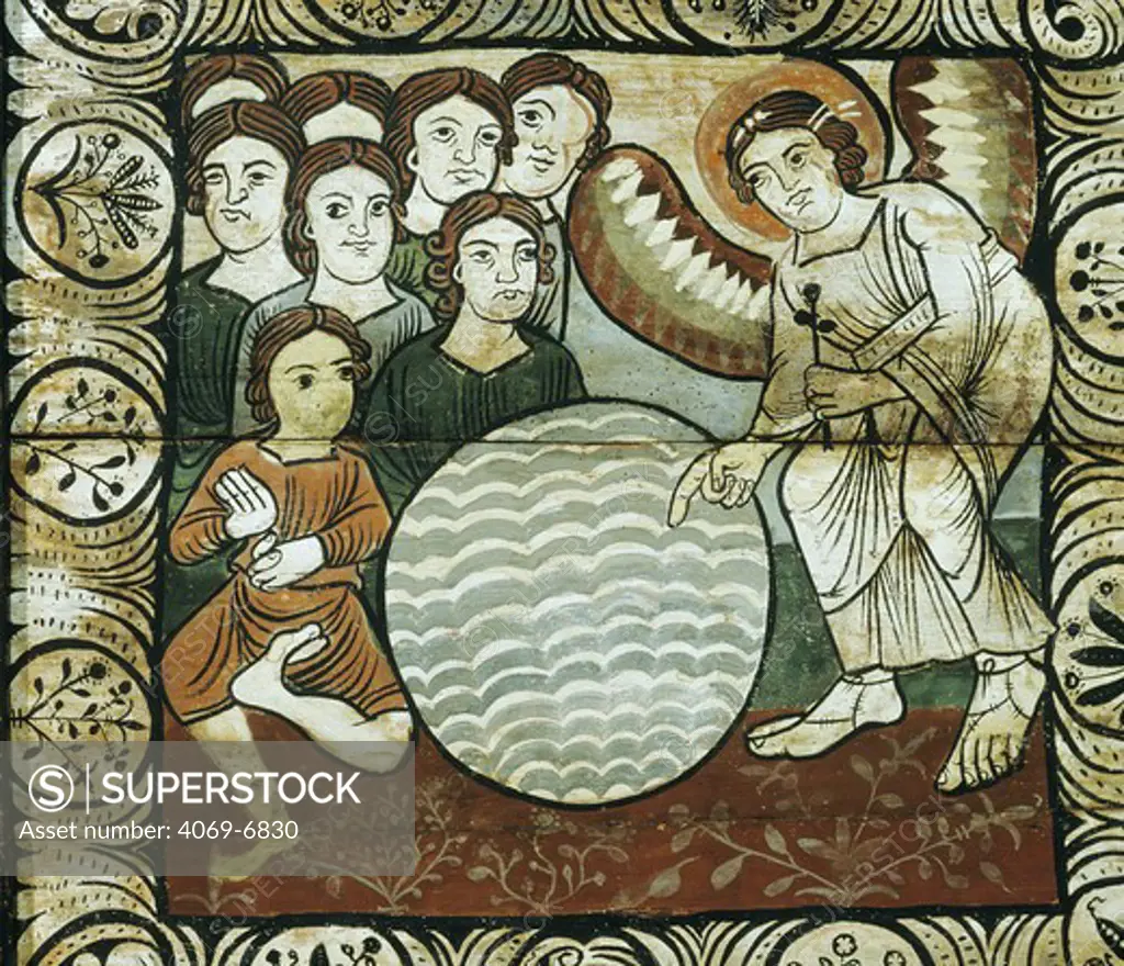 The cripple at the pool of Bethesda, Romanesque painted ceiling, c. 1150, Grisons canton, Switzerland, detail