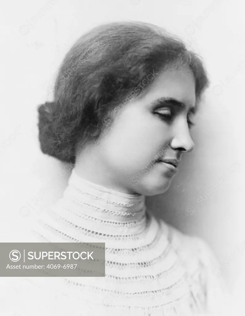 Helen KELLER 1880-1968, American author and lecturer who was blind and deaf from infancy, head and shoulder portrait facing right, c. 1904