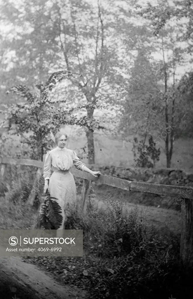 Helen KELLER 1880-1968, American author and lecturer who was blind and deaf from infancy, photographed outdoors, c. 1907