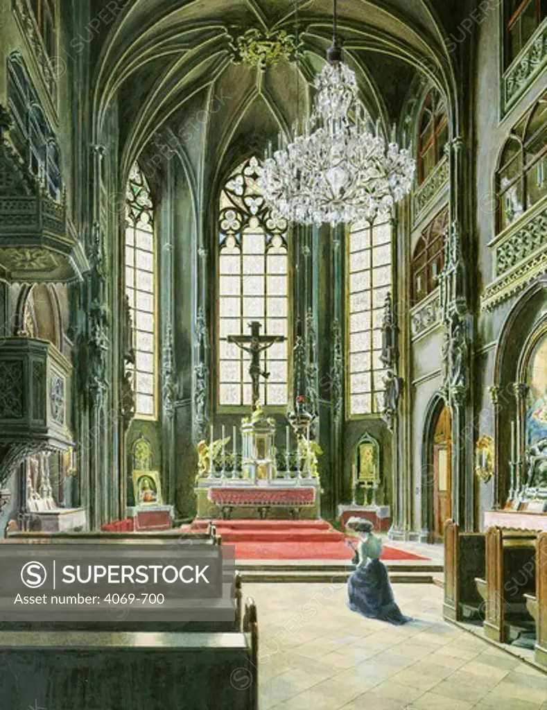 Interior of Royal Chapel in Hofburg in Vienna watercolour by Wilhelm Novak 1901