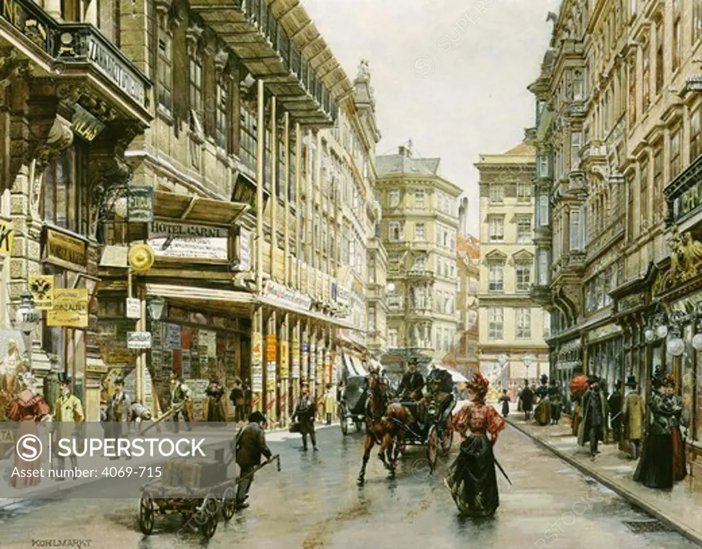 View of the Graben Kohlmarkt in Vienna, watercolour, 1898