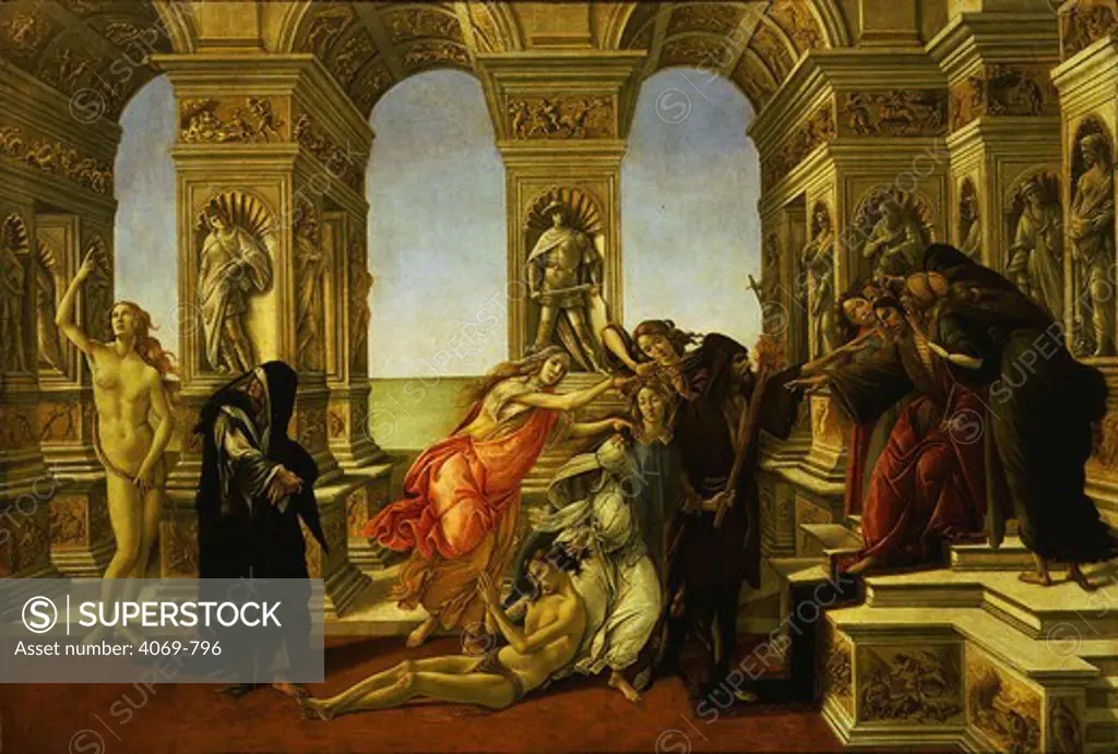 The Calumny of Apelles c.1495 from Lucian with Suspicion Ignorance Spite Calumny Innocence Duplicity Deceit Penitence