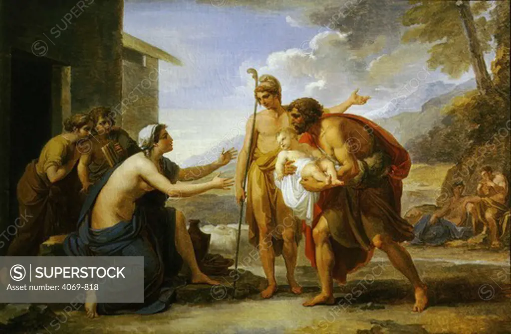 Paris and Hecuba his mother with shepherds on Mount Ida (Paris, Trojan prince, abandoned by mother and renamed by shepherds as Alexander)