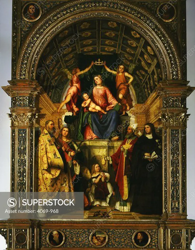 Pala of Saint Giustina of Madonna and child enthroned with Saint Benedict, Giustina, Prosdocimo Scholastica