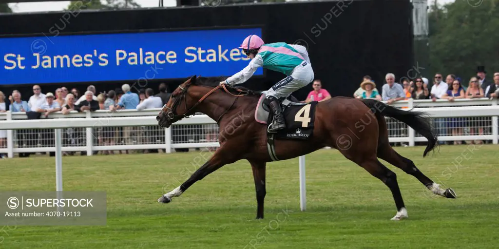 Horse racing - Frankel (riddent by Tom Queally) wins The St James's Palace Stakes, in June 2011, on the 300th Anniversary of Royal Ascot, Berkshire, England.