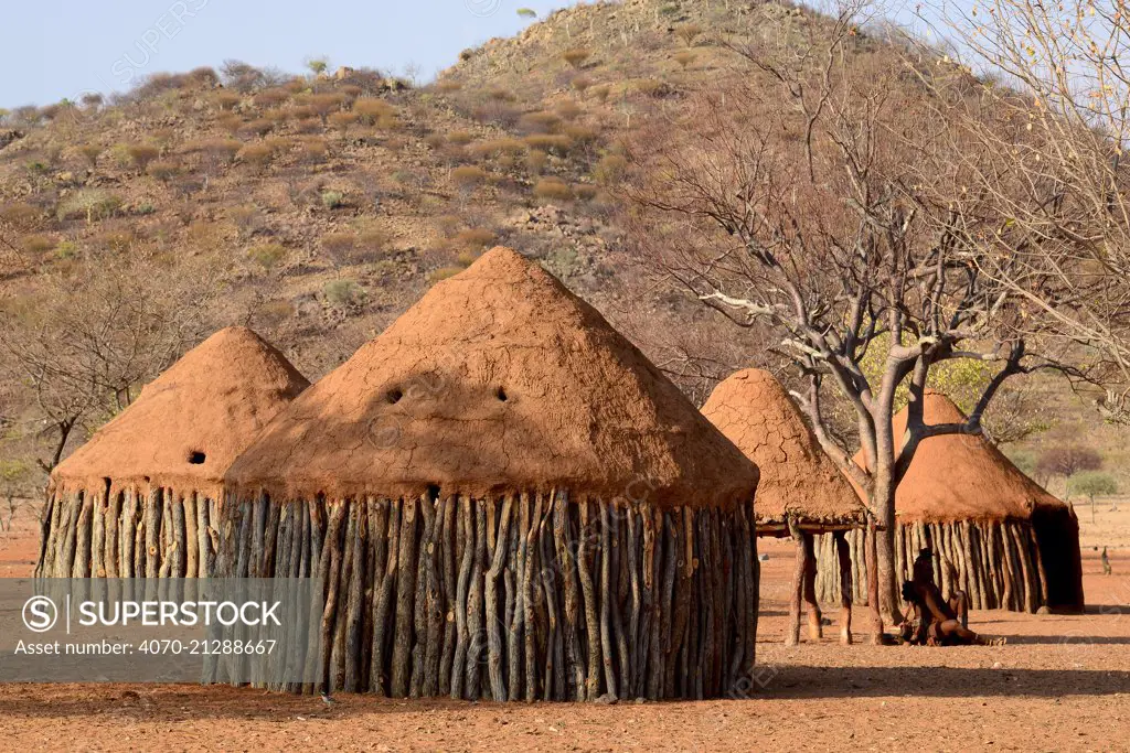 Houses in Himba village. Kaokoland, Namibia, September 2013.