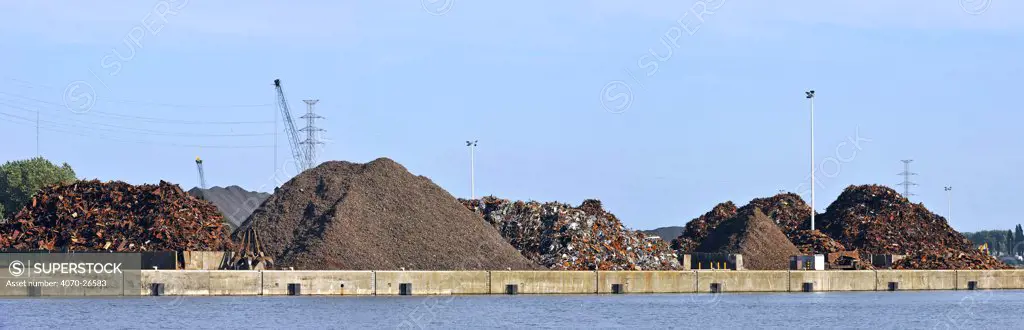 Scrapheap for recycling metal at Ghent seaport, Belgium